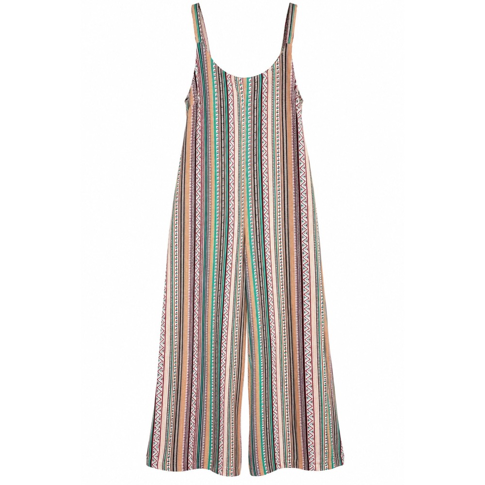 Boho Tribal Stripe Wide Leg Jumpsuit Sleeveless Teal Orange Geometric XL